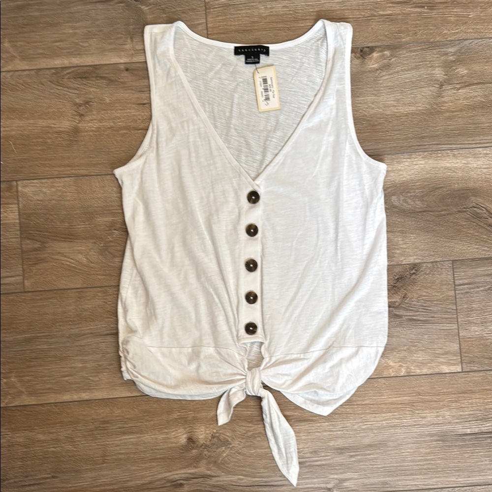 White Button-Down Tie-Front Tank Top